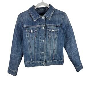 Gap Stretch Cotton Medium Wash Cropped Casual Classic Button Up Jean Jacket S